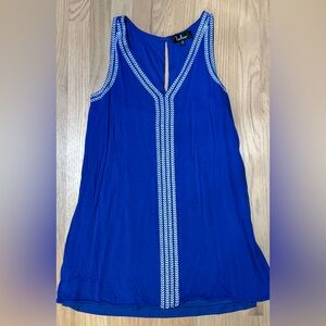 Lulu’s Sunshine Ahead Blue Embroidered Sleeveless Shift Dress XS